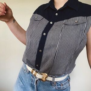 Wrangler Navy and White Striped Sleeveless Western Tank